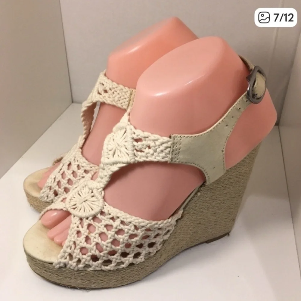 Lucky Brand Woven Cream Wedge Sandals - Women's Espadrille Size 7.5M SB-BA